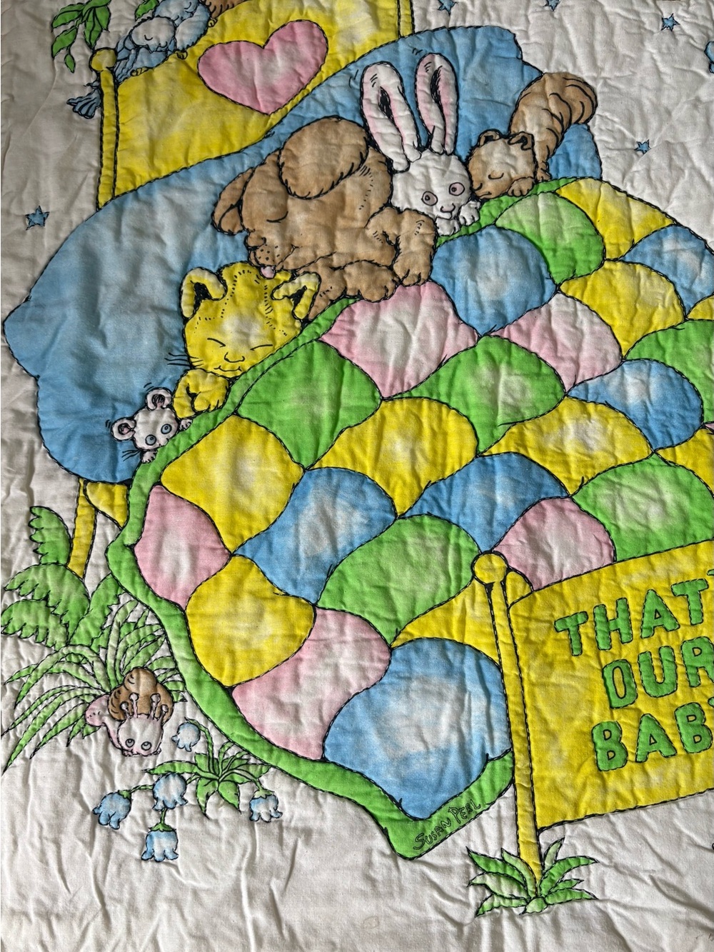 Vintage “ That’s Our Baby “ Baby Quilted Blanket Animal’s Nostalgia - Picture 7 of 12